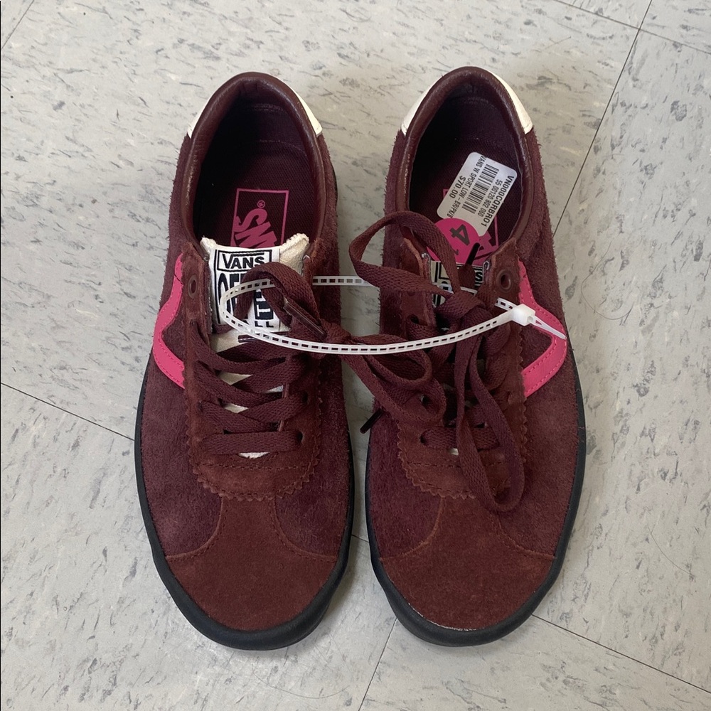 Vans Burgundy Suede Low-Top Sneakers with Pink Stripe size 4.5y fit women 5.5